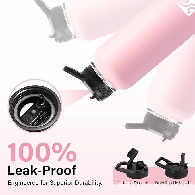 Insulated Water Bottle | Thickened Stainless Steel Vacuum Metal | Portable Sports Water Jug for Gym and Hiking with Straw, Carrier Bag, Handle Strap | BPA-Free 40 oz, Pink