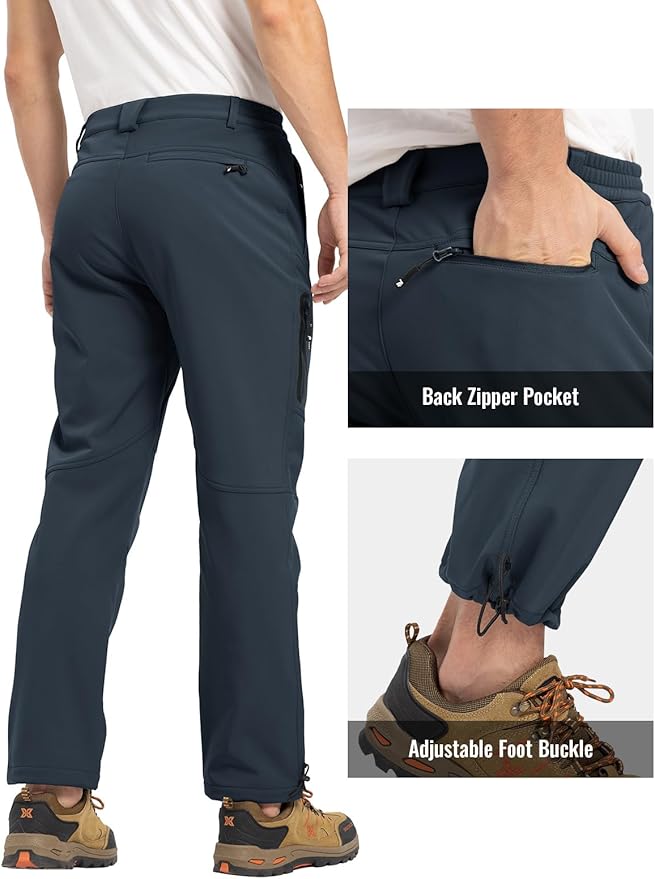 Rdruko Men's Snow Pants Waterproof Insulated Winter Hiking Pants Snowboard Fleece Lined Softshell Ski Pants