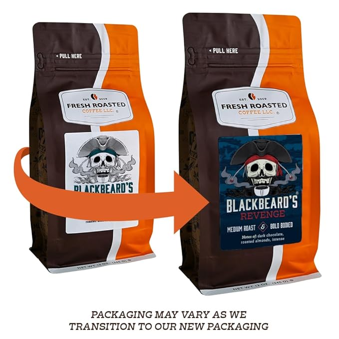 Fresh Roasted Coffee, Blackbeard's Revenge, 5 lb (80 oz), Medium Roast, Kosher, Whole Bean