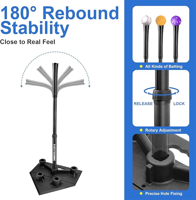 Eastgoing Heavy Duty Baseball and Softball Portable Travel Batting Tee.Adjustable 5-Position Baseball and Softball Batting Tee.Hitting Tee for Any Age Player Baseball