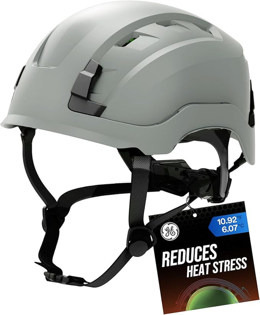 GE Safety Helmet, Impact Absorbing Tech, Adjustable Ratchet, ANSI Type 1, Memory Foam Padding, Hard Hats Protection, Lightweight, Durable, Chin Strap, Comfortable Fit OSHA Approved