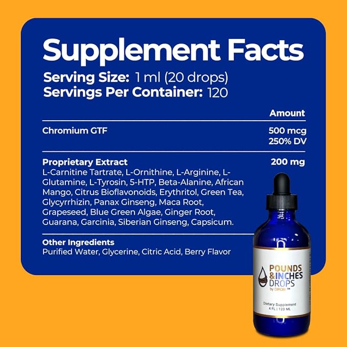 Dirobi Pounds and Inches Weight Management Drops, Liquid Supplement for Women and Men, Diet-Pill Alternative with Delicious Blueberry Flavor, 2 Oz. Bottle