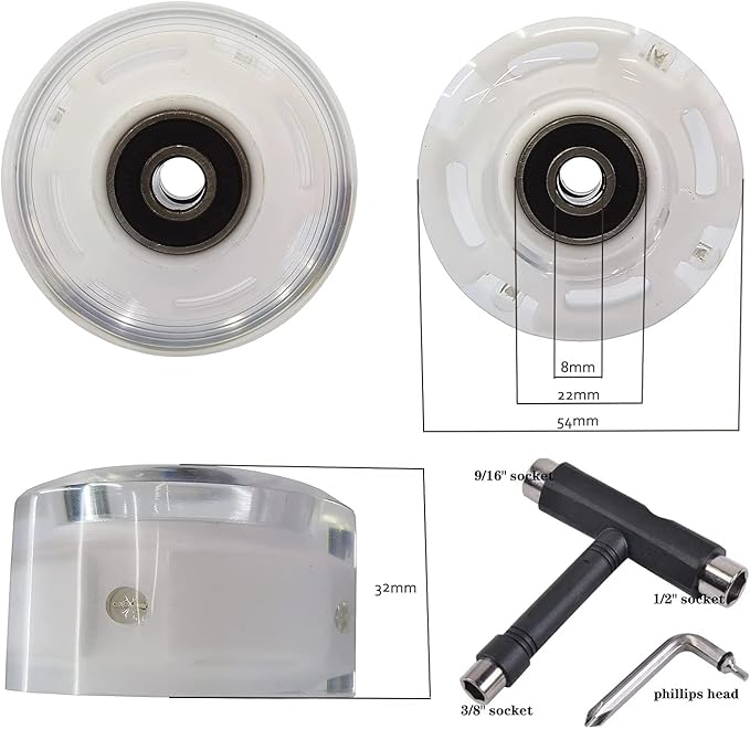 FREEDARE Roller Skate Wheels 54mm/58mm and Bearings Indoor Outdoor Luminous Light Up 83A with T Tools for Double Row Skating and Skateboard (8 Pack)