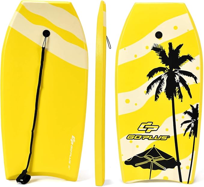 Goplus 41''/37''/33'' Lightweight Body Board for Beach, Surf Board with EPS Core, XPE Deck, HDPE Slick Bottom, Wrist Leash, Bodyboard for Kids Adults Surfing