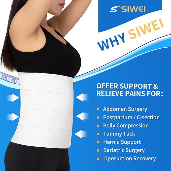 S Abdominal Binder Post Surgery for Men and Women, 12" High Postpartum Tummy Tuck Belt Provides Bariatric Stomach Compression, High Elasticity, Breathable - (60" - 75") 4 PANEL White
