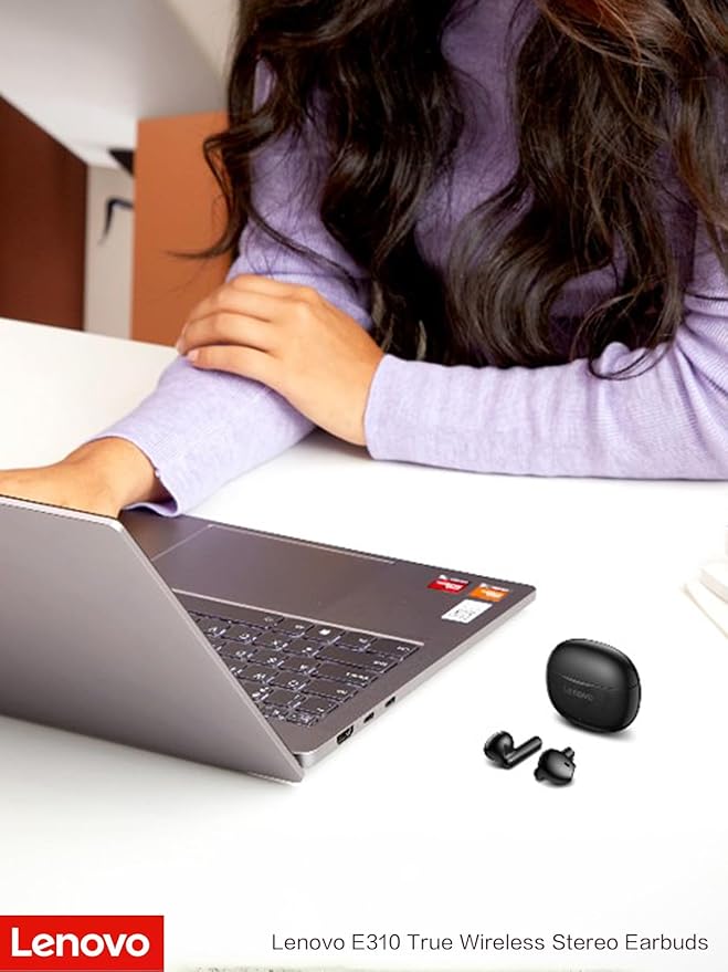 Lenovo E310 True Wireless Stereo Earbuds Bluetooth 5.3 ENC Noise-Cancelling Black In-Ear Headphones 13mm Speaker Type-C Charging 20h Battery Life for Music Calls Comfortable Fit Wireless Earbuds