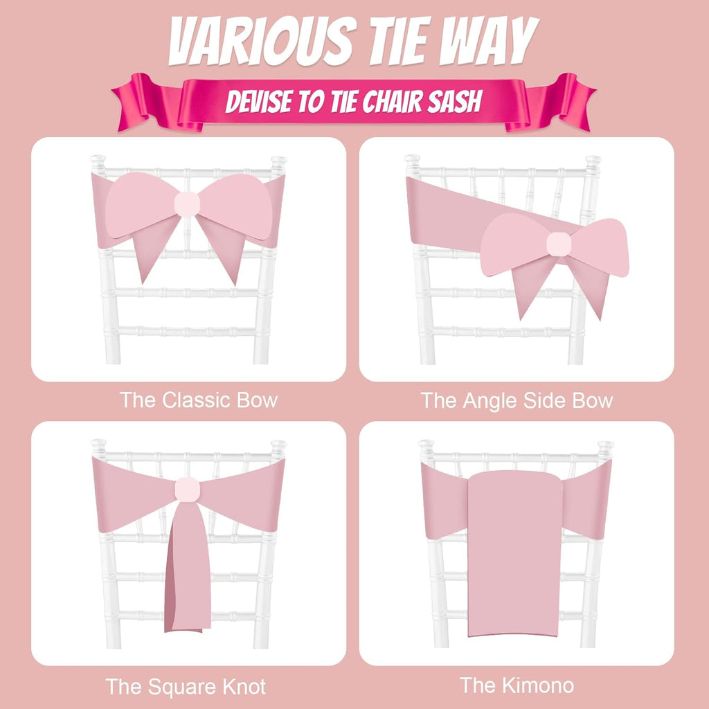 10 PCS Blush Pink Satin Chair Sashes Bows Universal Chair Ribbon Ties Back Sash for Wedding Party Reception Events Banquets Hotel Event Chair Cover Decoration (7x108 inch)
