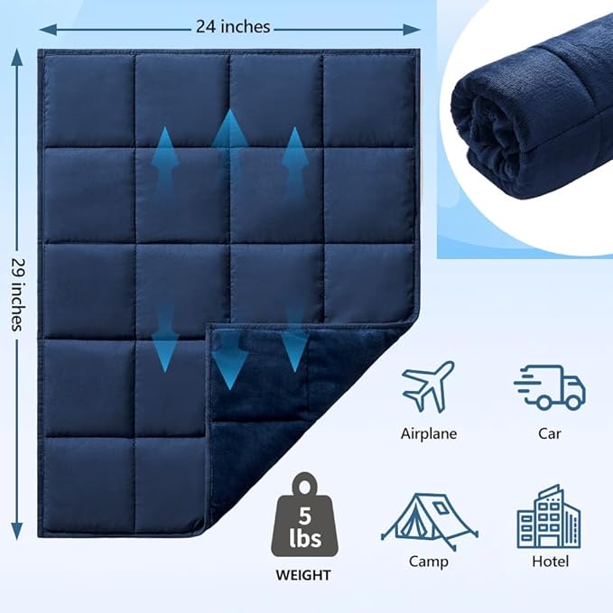 L'AGRATY Weighted Lap Pad 5lb: Small Weighted Blanket for Adults - Portable Travel - Cooling Blanket for Relaxation Sleeping - Washable All-Season (29" x 24")