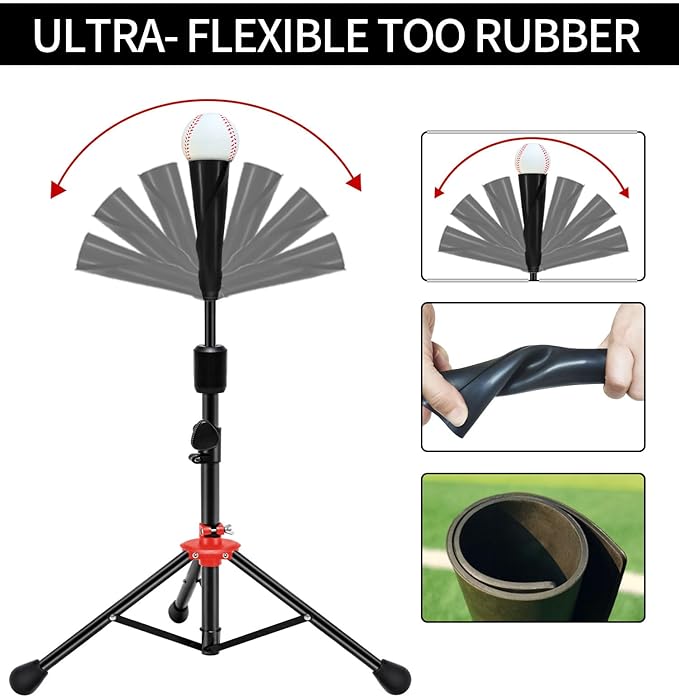 FDLS Baseball Batting tee for Adults and Youth Teens, Portable Tripod Stand Base Tee Easy Adjustable Height 27 to 46 inches for Hitting Training Practice, with Carrying Bag