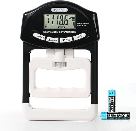 Handeful Grip Strength Tester Trainer - Dynamometer Handgrip Measurer Meter, Handheld Strengthener Exerciser for Sports, School, and Home Use (198Lbs / 90Kgs)