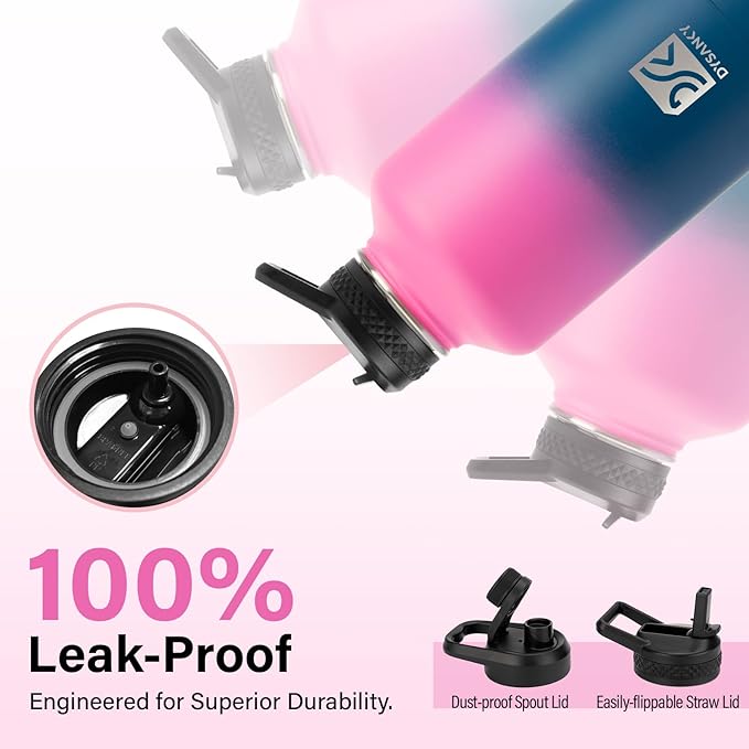 Insulated Water Bottle | Thickened Stainless Steel Vacuum Metal | Portable Sports Half Gallon Large Water Jug for Gym and Hiking with Straw, Carrier Bag, Handle Strap | BPA-Free 64 oz