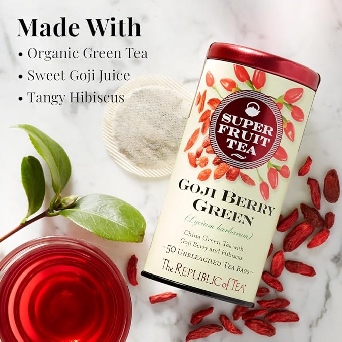 The Republic of Tea Organic Goji Berry Green Superfruit Tea, Tea Bag Tin, 50 Count