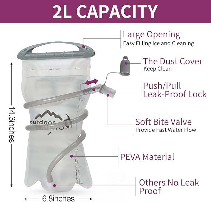 Hydration Pack Backpack, Lightweight Water Backpack with 2L Leakproof Hydration Bladder Daypack for Men Women,Running Hydration Vest for Outdoor Trail