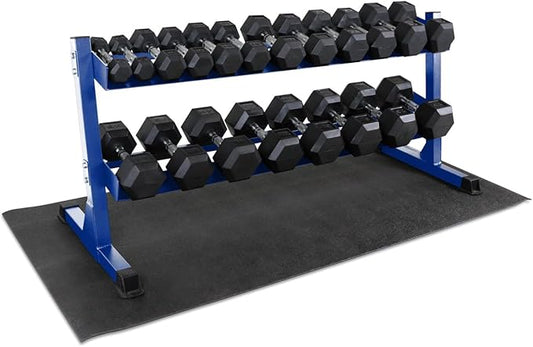 WF Athletic Supply Rubber Coated Hex Dumbbell Set, Multiple Choices Available - Dumbbells with Rack Stand and Mat, or Dumbbells Only (200/550/1200/2100/3000 LB)