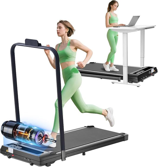 Folding Walking Pad Treadmill with Handle Bar, 3.5HP Compact Portable Foldable Walking Pads Treadmill with Handles, Electric Small Treadmills for Home Office Apartment, LED Display, 400 LBS Capacity