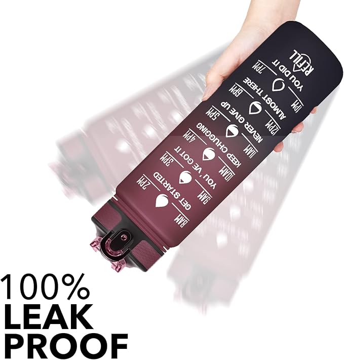 Hyeta 32 oz Water Bottles with Times to Drink and Straw, Motivational Water Bottle with Time Marker, Leakproof, Drinking Sports Water Bottle for Fitness, Gym and Outdoor