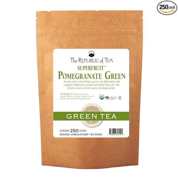 The Republic of Tea Organic Pomegranate Green Tea, 250 Tea Bags, Superfruit Premium Green Tea Blend