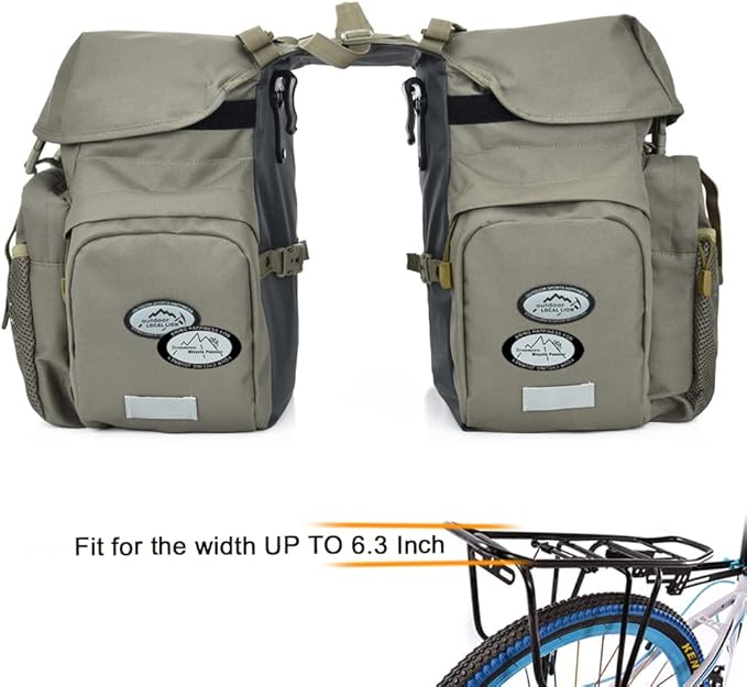 Dreamoon 50L Bike Panniers, Waterproof Bicycle Commuting Bag Saddle Bags with Rain Cover, Bike Rear Seat Bag Carrier with Reflective Trim, Cycling Organizer for Width Less Than 6.3 inches Rack (Gray)