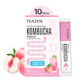 TEAZEN Peach Kombucha Tea, Hydration Drink Mix, Sugar Free, Live Probiotics & Prebiotics, 10 Sticks, 1.76oz