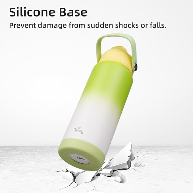 Insulated Water Bottle with Straw Lid,24 oz Stainless Steel Vacuum Metal Bottle with Silicone Handle,GreenWhite