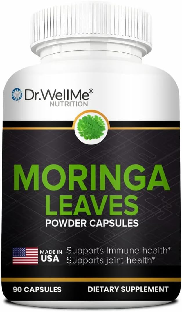 Dr.WellMe - Moringa Leaves Powder 90 Capsules – Natural Immune Health Support, Boosts Energy & Vitality, Joint Health, Improves Digestion, Rich in Antioxidants & Reduces Inflammation