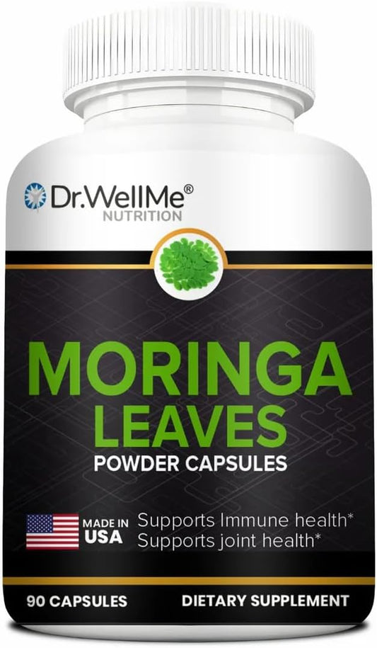 Dr.WellMe - Moringa Leaves Powder 90 Capsules – Natural Immune Health Support, Boosts Energy & Vitality, Joint Health, Improves Digestion, Rich in Antioxidants & Reduces Inflammation