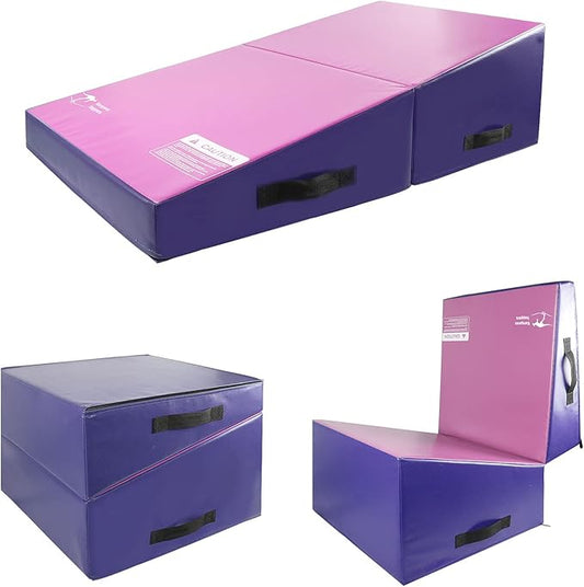 Kangaroo Hoppers Incline Gymnastics Mat, 48”x24”x14” / 56"x28"x15" / 34”x24”x13” Folding Wedge for Kids Tumbling, Skill Training, Multiple Colors Cheese Mat for Gymnastics, Home Gym Exercise