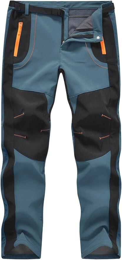 TBMPOY Men's Snow Ski Hiking Pants Waterproof Winter Fleece Lined Pants Camping Skiing Ice Fishing Pants with Belt