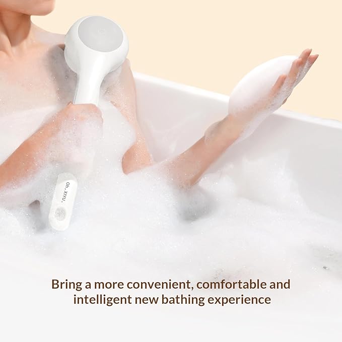 Electric Body Brush Back Scrubber for Shower, Waterproof Long Dual Handle Power Body Scrubber with 3 Heads, Rechargeable Bath Brush & 2 Speeds, for Cleansing, Exfoliating and Massaging Skin