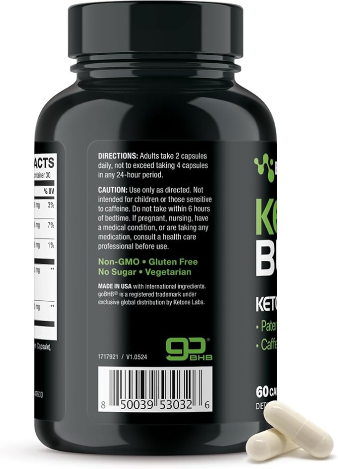 Keto BHB Exogenous Ketones Supplement - BHB Science Keto Diet Pills with Patented goBHB and Caffeine for Natural Energy Focus Body Sculpting & Ketosis Support - Vegetarian & Non-GMO (1 Month Supply)