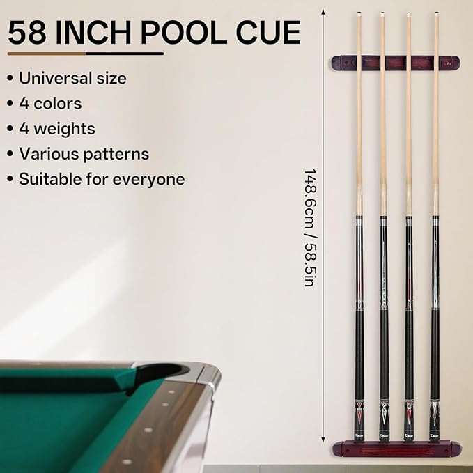 Kmise 4 Pieces Pool Cue Stick, 58??Pool Cues, 18 19 20 21 oz Canadian Maple, Pool Sticks for Adults, Billiard House Home Bar Pool Stick, Durable, Suitable for Professional Billiard Players