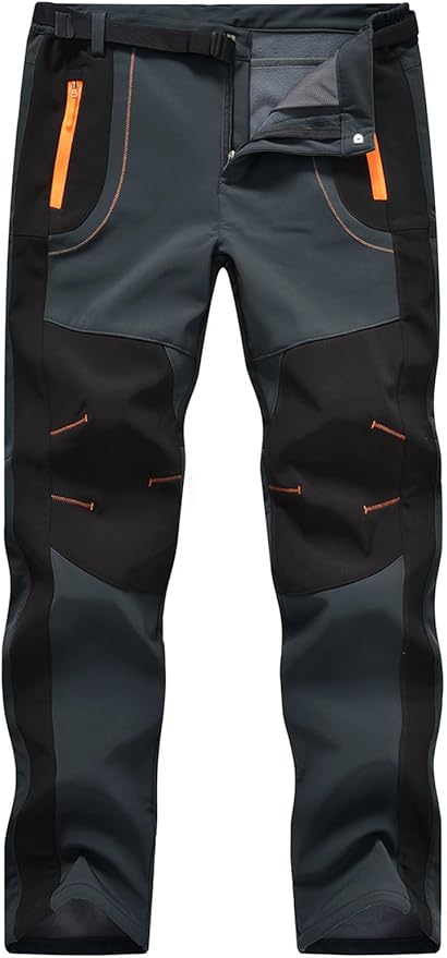 TBMPOY Men's Snow Ski Hiking Pants Waterproof Winter Fleece Lined Pants Camping Skiing Ice Fishing Pants with Belt