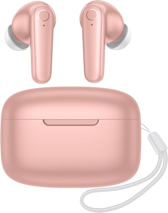 kurdene Wireless Earbuds Bluetooth 5.4 Headphones 60H Playtime Deep Bass Stereo Ear Buds with Mic Comfort Lightweight in Ear Earphones for Workout/Running Pink