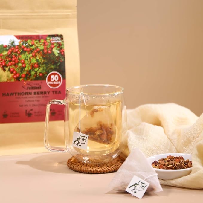 FullChea Hawthorn Berry Tea - 50 Teabags, 3g/bag - Premium, Non-GMO, Caffeine-free, Aids Digestion & Provides Antioxidants