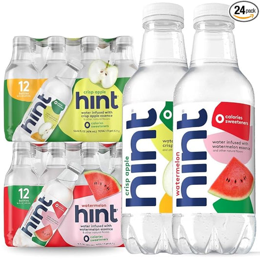 Hint Bottled Water, Crisp Apple and Watermelon - Purified Flavored Water with Zero Calories, Sugar Free, Natural Flavors - 16 Fl Oz (Pack of 24)