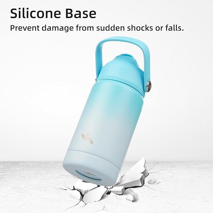 Insulated Water Bottle with Straw Lid,24 oz Stainless Steel Vacuum Metal Bottle with Silicone Handle,Sea Salt