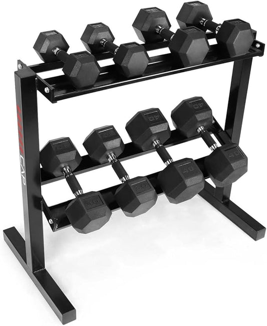 WF Athletic Supply Rubber Encased Hex Dumbbells with Rubber Grip Contoured Handle for Muscle Toning, Strength Building & Full Body Workout