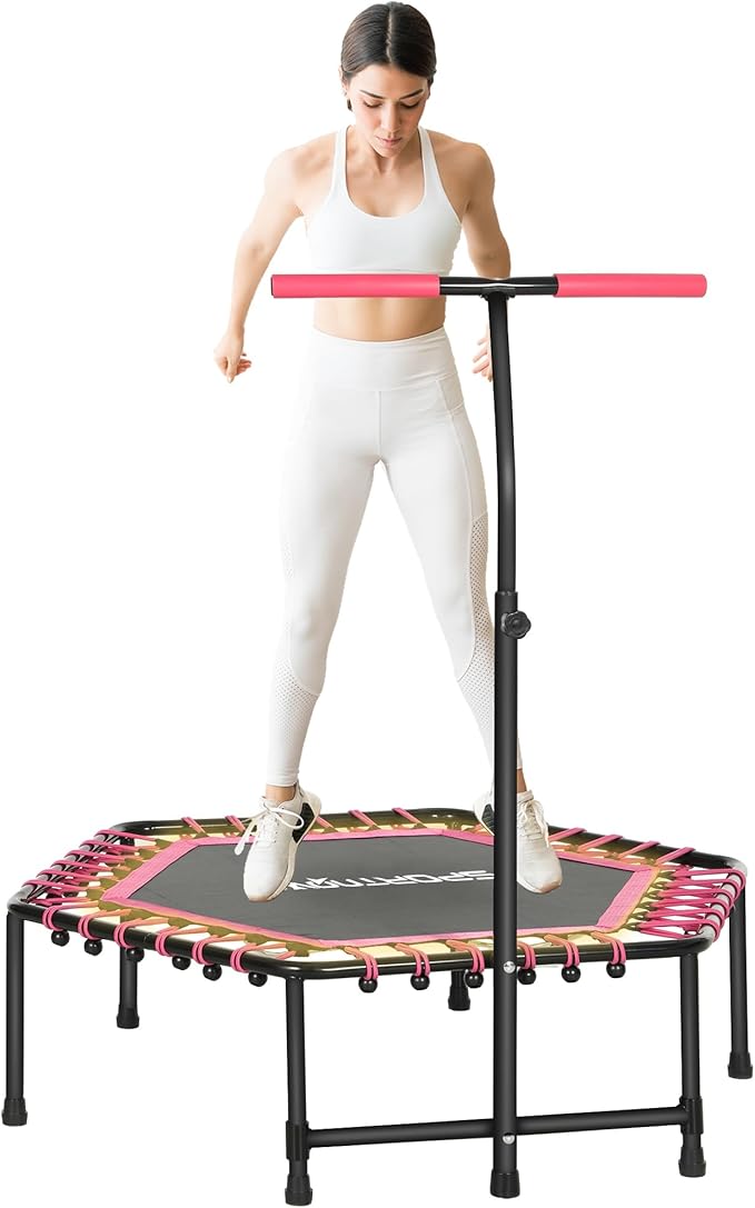 Soozier 45" Rebounder Trampoline for Adults, Mini Trampoline Indoor with Colorful LED Lights and Adjustable Handle, Quiet and Safe Bungee Rebounder