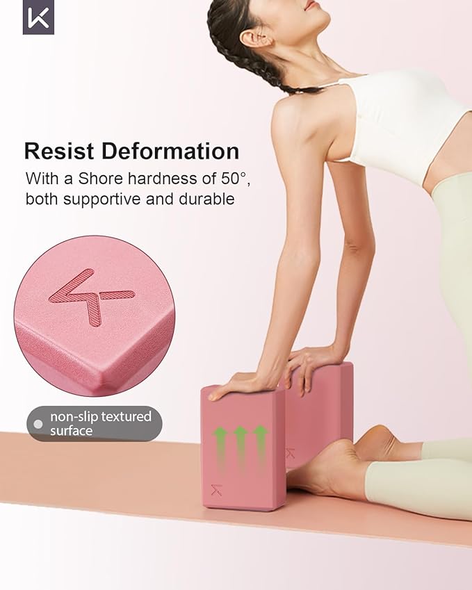 KEEP Yoga Block, High-Density EVA Foam 2 Pack Yoga Block with Non-Slip Textured Surface, Supportive, Lightweight - Ideal for Yoga, Pilates, and Stretching Exercises