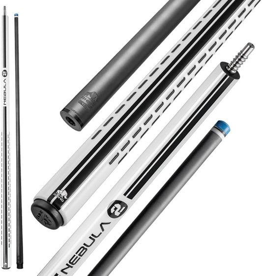 RHINO Nebula 2 Pool Cue - 100% Carbon Fiber Shaft & Composite Butt. Time Crystal Tip, Pro Taper Design, 12.4 mm,12.8 mm. 3/8-8 Joint, 3D Friction Grip. Low Deflection Pool Cue
