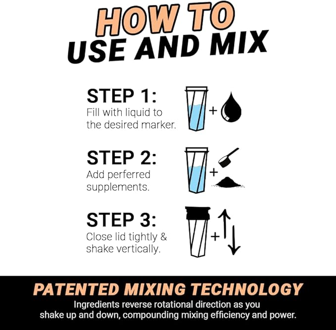 HELIMIX 1.5 Vortex Blender Shaker Bottle Holds Upto 20oz | No Blending Ball or Whisk | USA Made | Portable Pre Workout Whey Protein Drink Shaker Cup | Mixes Cocktails Smoothies Shakes | Top Rack Safe