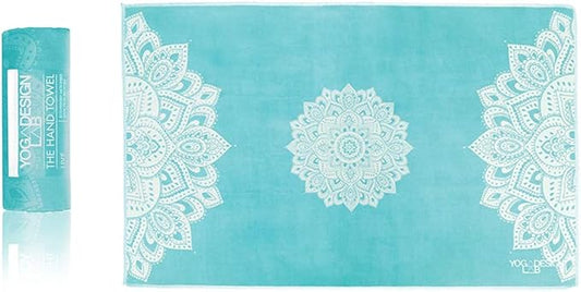 Yoga Design LAB | The Hand Towel | Premium Non Slip Hand Towel | Designed in Bali | Colorful Eco Printed + Quick Dry + Soft | Hot Yoga, Bikram, Ashtanga, Sport, Barre, Travel (Mandala Turquoise)