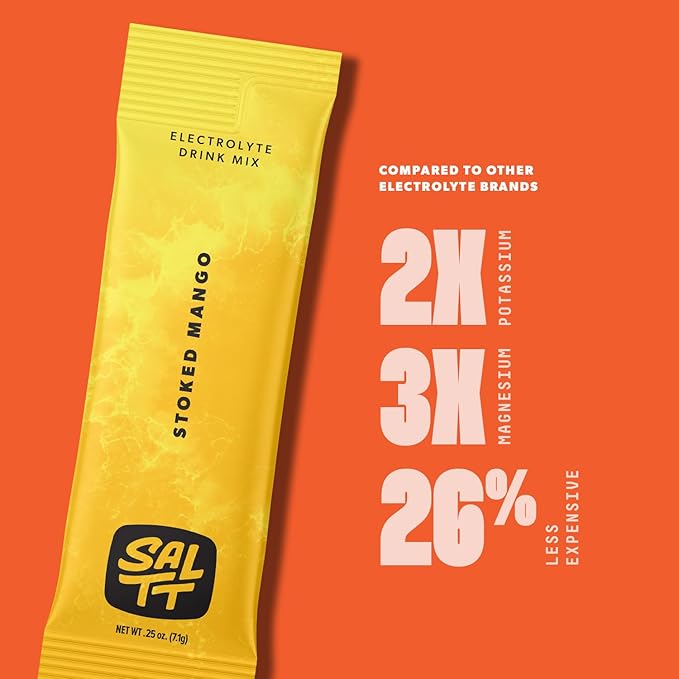 Keto Chow SALTT Electrolytes Powder Packets, Stoked Mango (30 Hydration Packets) - Magnesium, Potassium, Sodium, Trace Minerals - Vegan, Sugar & Gluten Free - Travel Essentials - Made in USA
