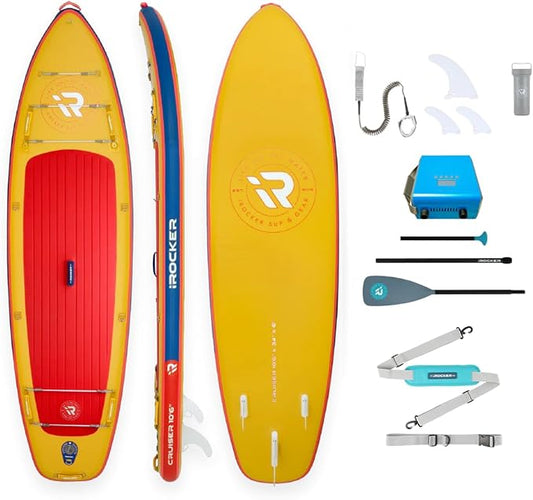iROCKER Cruiser 7.0 Inflatable Stand Up Paddle Board Premium SUP and Accessories - Beginner Friendly - Extra Wide Base - Tandem Capable
