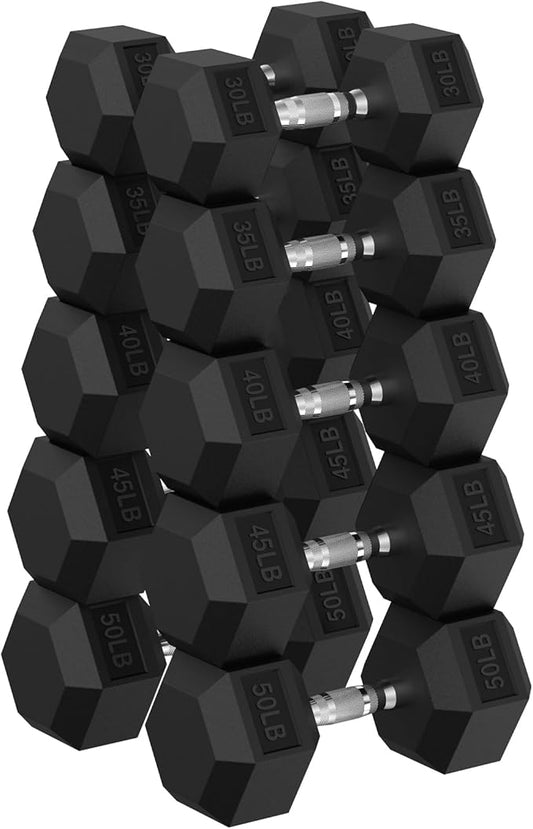 Hex Dumbbell Set, 45-400 lb Set Rubber Encased Exercise & Fitness Dumbbells, Weights Dumbbells Set, Hand Weight for Strength Training
