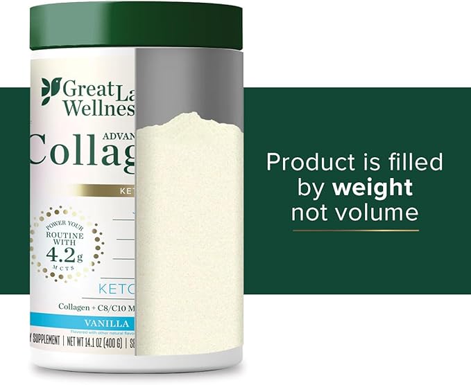 Great Lakes Wellness Keto Boost Advanced Collagen Peptides Powder with 4.2g MCTs - Vanilla Flavored - Nutritiously-Rich Non-Dairy Coffee Creamer or Smoothie Alt - Non-GMO, Kosher - 14.1 oz