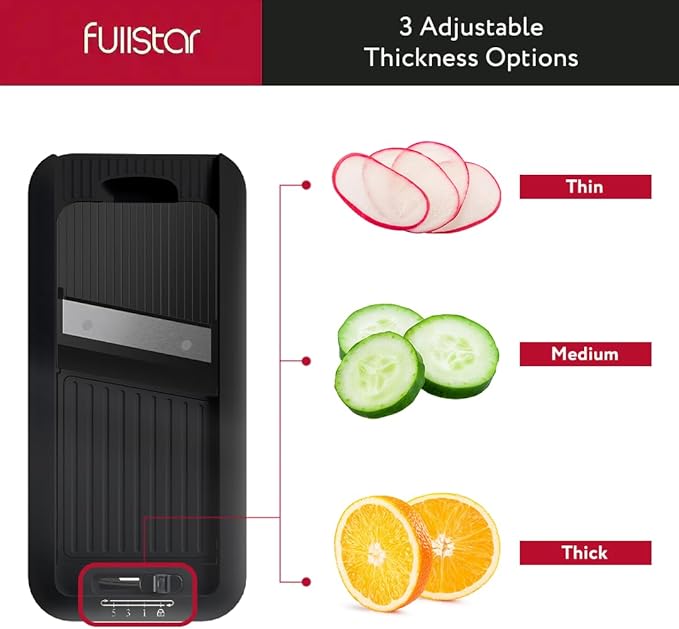 Fullstar All-in-1 Vegetable Chopper and Mandoline Slicer for Kitchen - Cheese Grater, French Fry Cutter, Cheese Slicer - Bonus Handheld Spiralizer Included (6 in 1, Black)