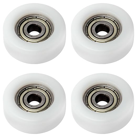 MroMax Roller Idler Bearing Pulley-5 x 25 x 9mm Sliding Conveyor Nylon Wheel with 625ZZ Bearing for Furniture, Hardware Accessories and Mobile Door White 4Pcs