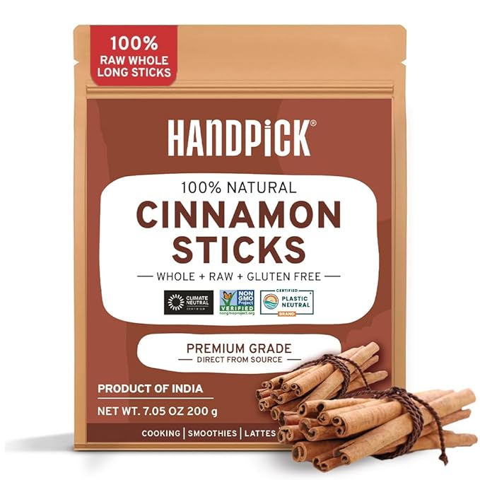 HANDPICK, Cinnamon Sticks (7 oz) 100% Raw, Non-GMO, Gluten-Free | Premium Quality | Resealable Ziplock Pouch | Perfect for Baking, Cooking & Beverages