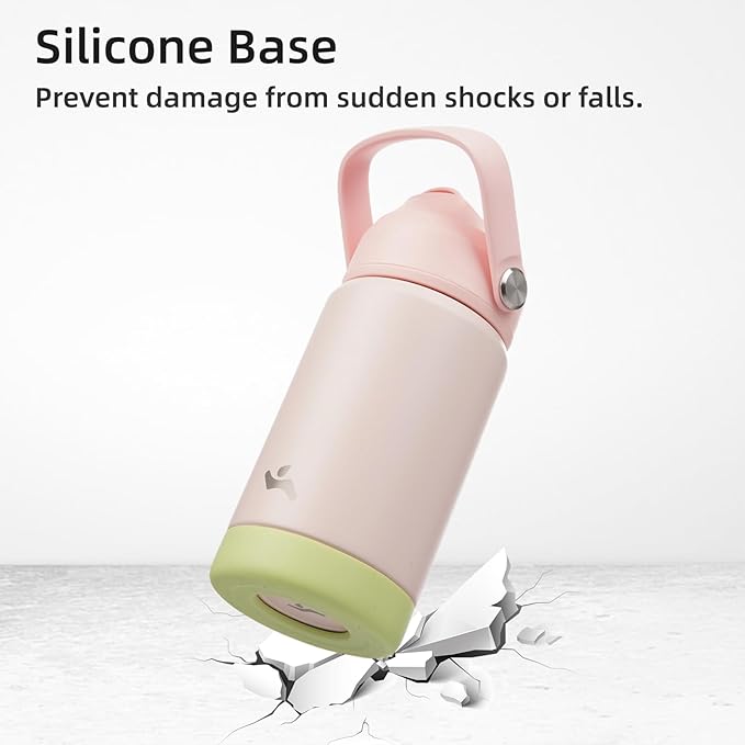 Insulated Water Bottle with Straw Lid,12 oz Stainless Steel Vacuum Metal Bottle with Silicone Handle,Pearl